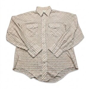 Heritage Collection Mens Vintage‎ Western Pearl Snap Plaid Shirt Tan Brown M USA